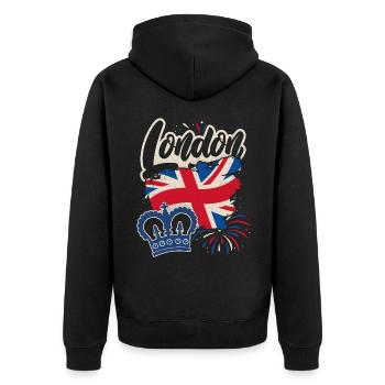 London England, Great Britain Flag and Crown - Unisex Premium Organic Zip Hoodie - black - Back - Nico (187cm)
