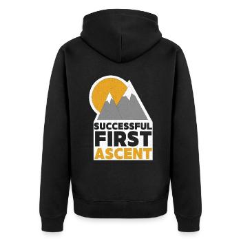 Bergsteiger, Berge besteigen, Berggipfel Spruch - Unisex Premium Bio Zip Hoodie - Schwarz - Hinten - Nico (187cm)