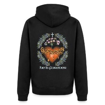 Jésus, Jésus-Christ, Cœur avec couronne d’épines - Veste à capuche bio Premium Unisexe - noir - Dos - Nico (187cm)