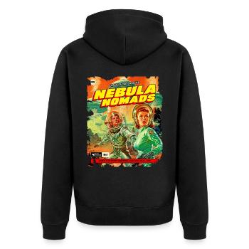Comicstrip, 50er Jahre Comic, Nebula Nomaden - Unisex Premium Bio Zip Hoodie - Schwarz - Hinten - Nico (187cm)