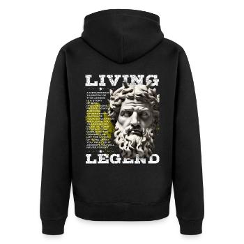 Greek God, Father's Day Saying Living Legend - Unisex Premium Organic Zip Hoodie - black - Back - Nico (187cm)