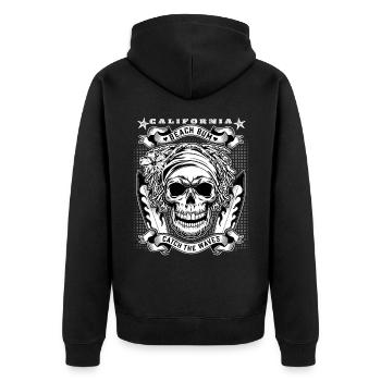 California Skull Surfer, Surfer avec une planche de surf - Veste à capuche bio Premium Unisexe - noir - Dos - Nico (187cm)