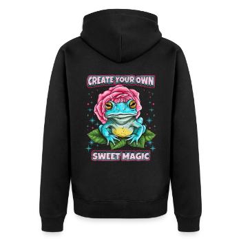 Funny Frog, Cottagecore Saying, Faecore - Unisex Premium Organic Zip Hoodie - black - Back - Nico (187cm)