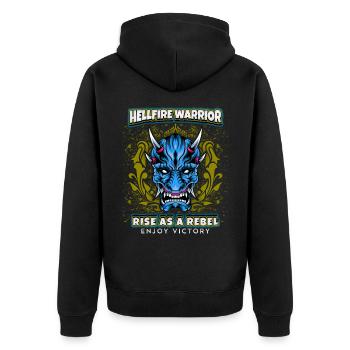 Devil Satan, Hellfire Warrior Saying, Comic Style - Unisex Premium Organic Zip Hoodie - black - Back - Nico (187cm)