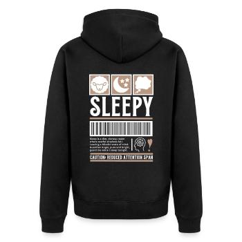Streetwear Sleepy, Müde,Vintage Fashion Label - Unisex Premium Bio Zip Hoodie - Schwarz - Hinten - Nico (187cm)