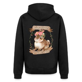 Petit lapin, lapin, bien-être animal, Vegan, dicton - Veste à capuche bio Premium Unisexe - noir - Dos - Nico (187cm)