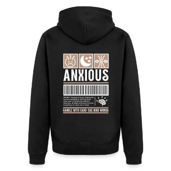 Streetwear Anxious, Angst Vintage Fashion Label - Unisex Premium Bio Zip Hoodie - Schwarz - Hinten - Nico (187cm)