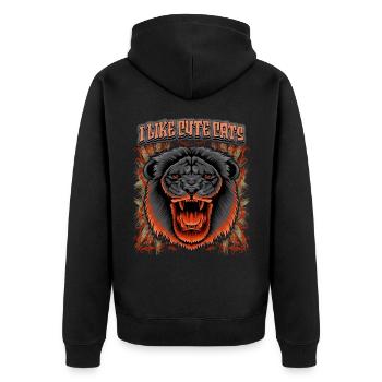 Lustiger Löwen Spruch, Löwenkopf Großkatze - Unisex Premium Bio Zip Hoodie - Schwarz - Hinten - Nico (187cm)
