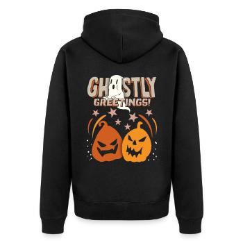 Lustiger Kürbis, Kürbisse, Spruch für Halloween - Unisex Premium Bio Zip Hoodie - Schwarz - Hinten - Nico (187cm)