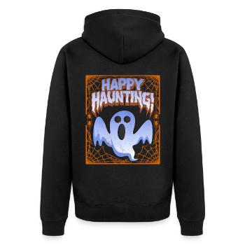 Lustiger Geist, Spruch mit Spinnweben, Spinne, Pun - Unisex Premium Bio Zip Hoodie - Schwarz - Hinten - Nico (187cm)
