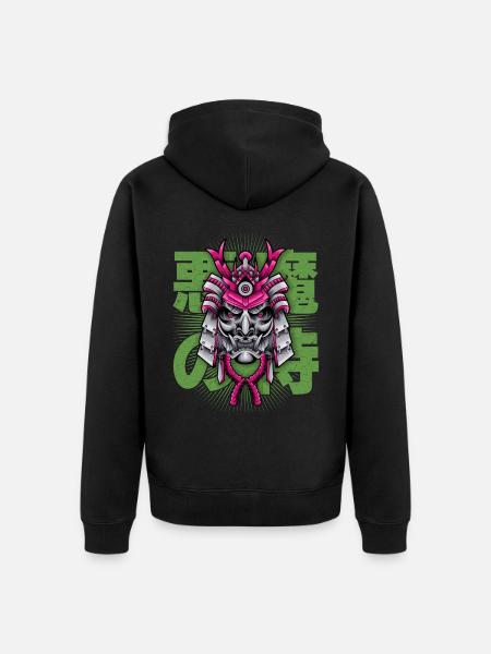 Japanese Demon, Samurai Oni, Mask - Unisex Premium Organic Zip Hoodie - black