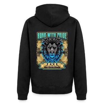 Löwe Spruch, Löwenkopf - Unisex Premium Bio Zip Hoodie - Schwarz - Hinten - Nico (187cm)