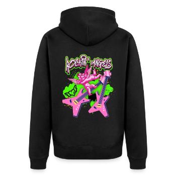 Rock-n-Roll Engel mit E-Gitarre Grunge Stil Spruch - Unisex Premium Bio Zip Hoodie - Schwarz - Hinten - Nico (187cm)