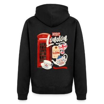 Visit London England, Großbritannien Spruch - Unisex Premium Bio Zip Hoodie - Schwarz - Hinten - Nico (187cm)