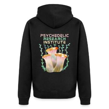 Psychedelische Pilze, Psychedelic, Spruch - Unisex Premium Bio Zip Hoodie - Schwarz - Hinten - Nico (187cm)
