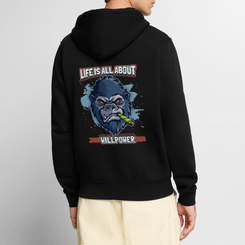 Funny Comic Gorilla Monkey with Joint, Monkey Saying Unisex Premium Organic Zip Hoodie