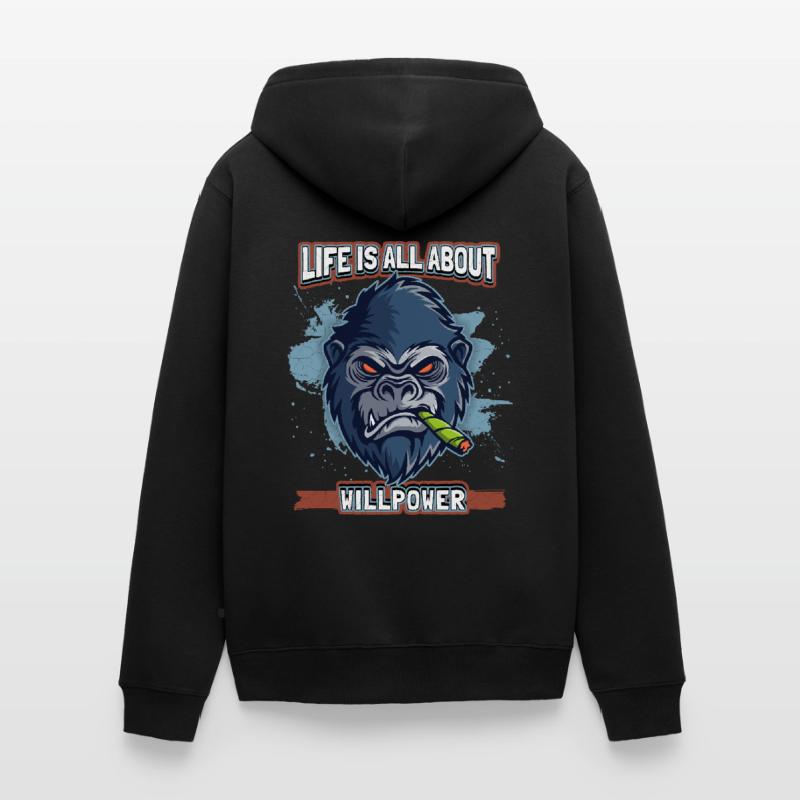 Funny Comic Gorilla Monkey with Joint, Monkey Saying Unisex Premium Organic Zip Hoodie