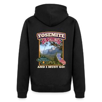 Parc national de Yosemite, rétro vintage, Californie - Veste à capuche bio Premium Unisexe - noir - Dos - Nico (187cm)