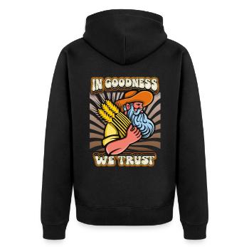 Erntedank, Farmer, vintage Bauer mit Kornähren - Unisex Premium Bio Zip Hoodie - Schwarz - Hinten - Nico (187cm)
