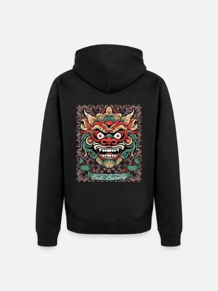 Azië Masker, Indonesische Barong Godheid, Bali - Uniseks Premium bio ziphoodie - zwart