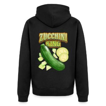 Zucchini King, lustiger Gemüse Spruch - Unisex Premium Bio Zip Hoodie - Schwarz - Hinten - Nico (187cm)