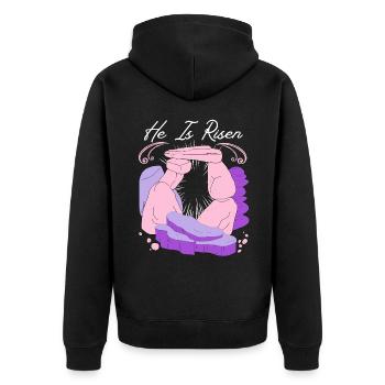 Jesus Christus Wiederauferstehung Ostern Spruch - Unisex Premium Bio Zip Hoodie - Schwarz - Hinten - Nico (187cm)
