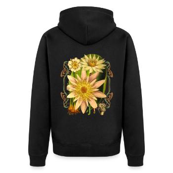 Vintage botanische Seerose, Lotusblüte - Unisex Premium Bio Zip Hoodie - Schwarz - Hinten - Nico (187cm)