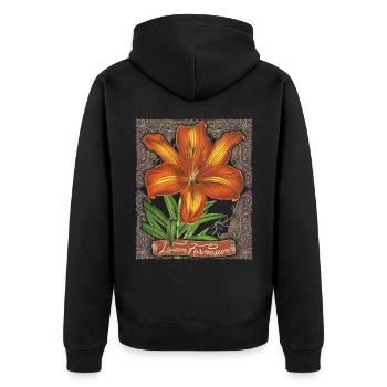 Vintage Lilie, Lilium Formosanum, Blume, antik - Unisex Premium Bio Zip Hoodie - Schwarz - Hinten - Nico (187cm)
