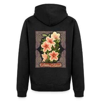 Vintage Azalee, Azalea Indica, botanische Blumen - Unisex Premium Bio Zip Hoodie - Schwarz - Hinten - Nico (187cm)