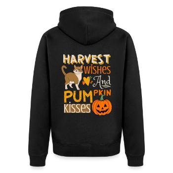 Herbst Ernte mit Kürbis und lustiger Katze - Unisex Premium Bio Zip Hoodie - Schwarz - Hinten - Nico (187cm)