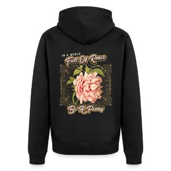 Lustiger Spruch, vintage botanische Pfingstrose - Unisex Premium Bio Zip Hoodie - Schwarz - Hinten - Nico (187cm)