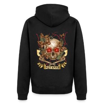 Mothman, Mottenmann, Skull, Totenkopf Pistolen - Unisex Premium Bio Zip Hoodie - Schwarz - Hinten - Nico (187cm)