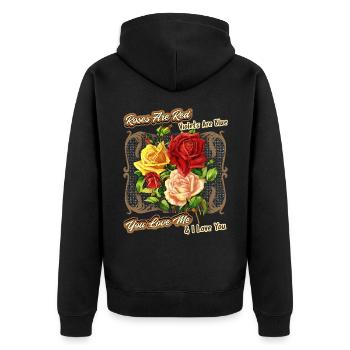 Vintage Rosen, Liebe, Valentinstag, Rosen Spruch - Unisex Premium Bio Zip Hoodie - Schwarz - Hinten - Nico (187cm)