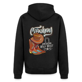 Far West, Cowboy, bottes de Cowboy disant - Veste à capuche bio Premium Unisexe - noir - Dos - Nico (187cm)