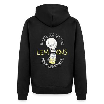 Totenkopf Limonade, Cartoon Stil, lustiger Spruch - Unisex Premium Bio Zip Hoodie - Schwarz - Hinten - Nico (187cm)