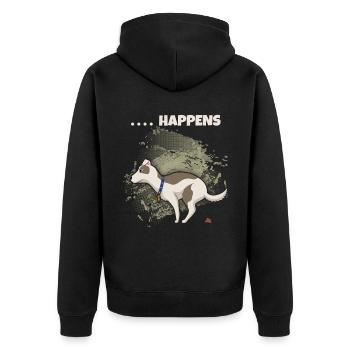 Shit happens Spruch, lustiger Hund im Comic Stil - Unisex Premium Bio Zip Hoodie - Schwarz - Hinten - Nico (187cm)