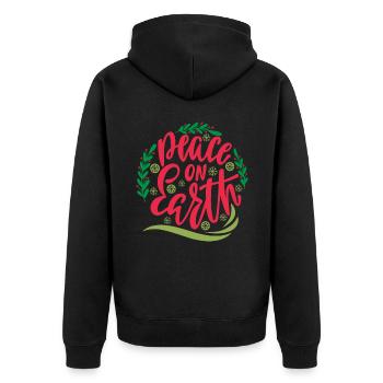 Peace on Earth Typografie, Weihnachten Mistelzweig - Unisex Premium Bio Zip Hoodie - Schwarz - Hinten - Nico (187cm)