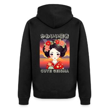 Japanische Geisha, Japan Anime - Unisex Premium Bio Zip Hoodie - Schwarz - Hinten - Nico (187cm)
