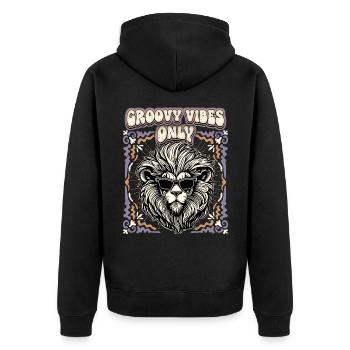 Tête de Lion vintage des années 1970, Groovy Vibes seulement en disant - Veste à capuche bio Premium Unisexe - noir - Dos - Nico (187cm)