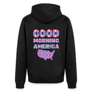 USA, saying Good Morning America - Unisex Premium Organic Zip Hoodie - black - Back - Nico (187cm)