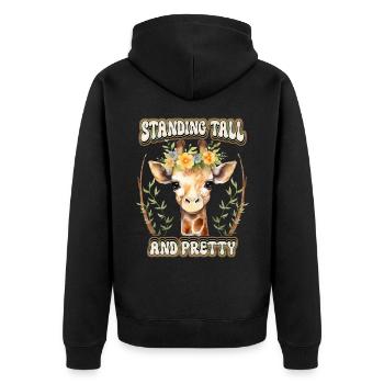 Lustige Giraffe mit Blumen, Spruch, Motivation - Unisex Premium Bio Zip Hoodie - Schwarz - Hinten - Nico (187cm)