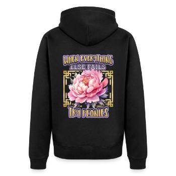 Pfingstrose botanische Illustration, Peony-Spruch - Unisex Premium Bio Zip Hoodie - Schwarz - Hinten - Nico (187cm)