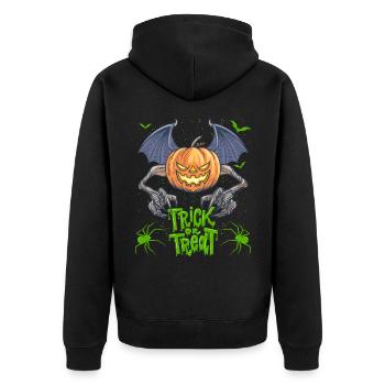 Lustiger Halloween Kürbis mit Spinnen - Unisex Premium Bio Zip Hoodie - Schwarz - Hinten - Nico (187cm)