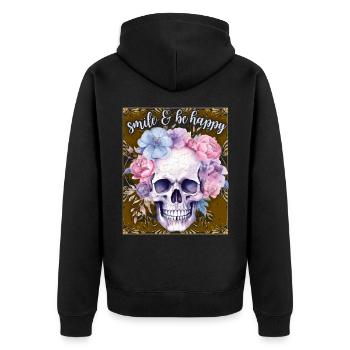 Crâne avec des fleurs, dicton de motivation - Veste à capuche bio Premium Unisexe - noir - Dos - Nico (187cm)