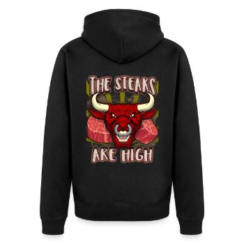 Stierkopf, Bullen, Steak, Fleisch, lustiger Spruch - Unisex Premium Bio Zip Hoodie - Schwarz - Hinten - Nico (187cm)