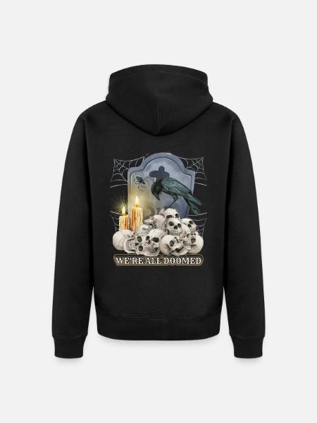 Scary Skull, Black Raven, Spider - Unisex Premium Organic Zip Hoodie - black