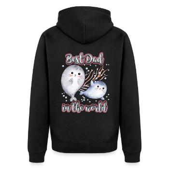 Best Dad In The World, Saying Father's Day, Seal - Unisex Premium Organic Zip Hoodie - black - Back - Nico (187cm)