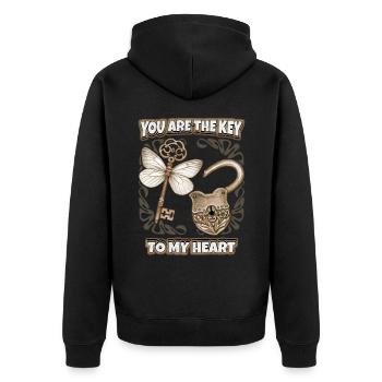 Liebe Spruch, Schloss und Schlüssel, Valentinstag - Unisex Premium Bio Zip Hoodie - Schwarz - Hinten - Nico (187cm)