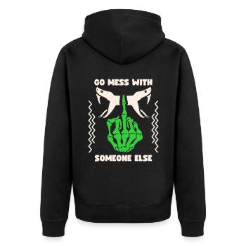 Frecher Spruch, Anti-Mobbing, Mittelfinger - Unisex Premium Bio Zip Hoodie - Schwarz - Hinten - Nico (187cm)