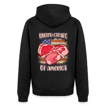 American Steak, Meat, Funny Saying Pun - Unisex Premium Organic Zip Hoodie - black - Back - Nico (187cm)